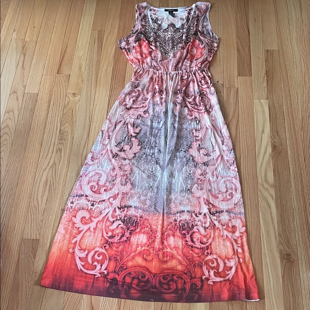 Style & Co Sleeveless Maxi Dress Womens Small Baroque Print Travel Resort Boho